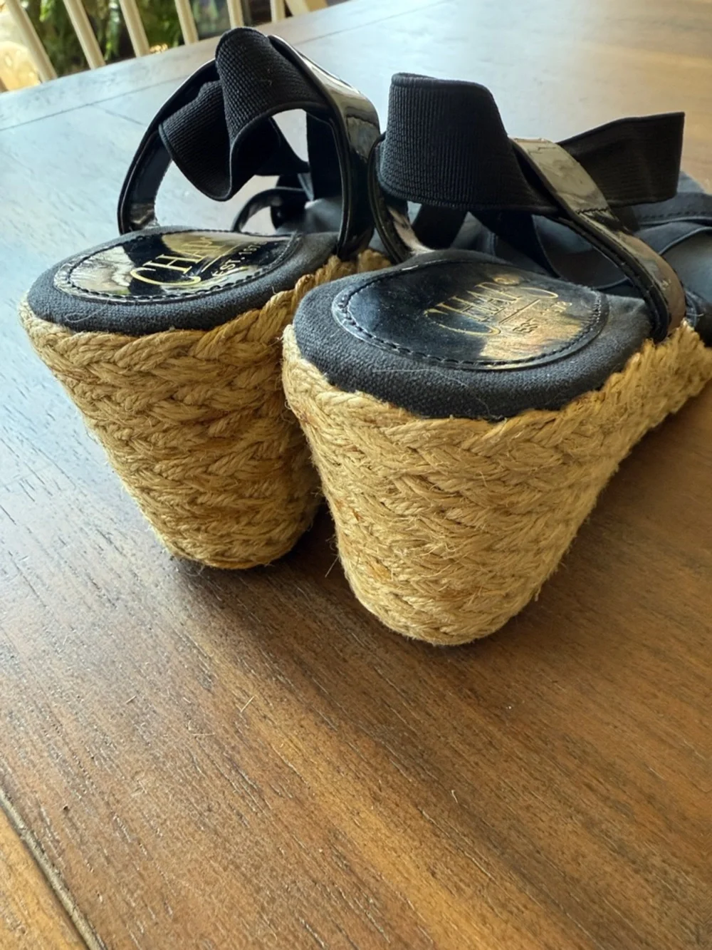 Champs Black Crisscross Espadrille Wedge Sandals